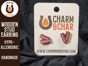 Bacon Wood Stud Earrings - Food Fashion Earring